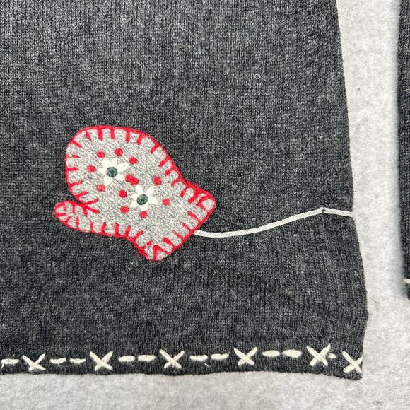 Holiday Lodge by Northcrest Sweater WMNS L Gray Mitten Embroidery Ugly Christmas - Picture 8 of 8